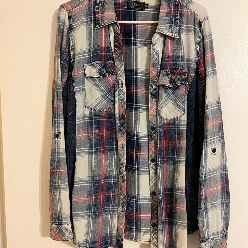 Ci Sono Red and Blue Casual Button Down Shirt